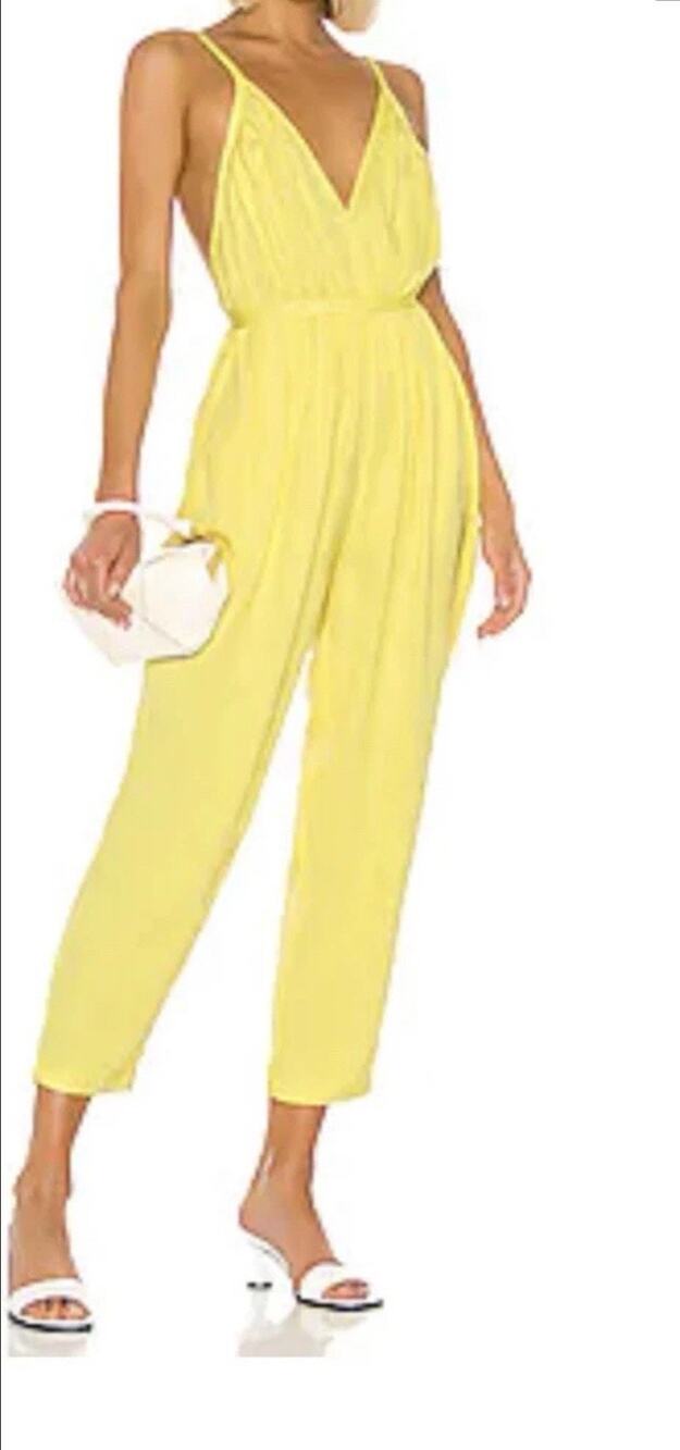 L'academie Revolve The Affi Jumpsuit in Yellow Linen Blend Vacation Beach